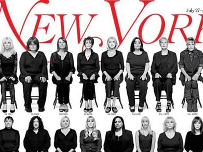 As 35 mulheres posam em ordem cronológico na portada