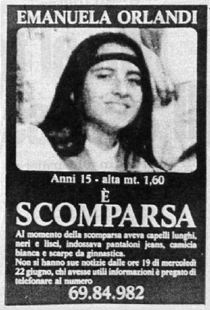 Cartaz com o qual a família de Orlandi empapelou toda Roma quando a menina desapareceu.