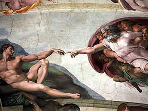 El Dios todopoderoso del techo de la Capilla Sixtina, en el momento de crear al hombre, según la visión de Miguel Ángel.