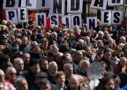 Manifestação de aposentados em Madri, em março passado.