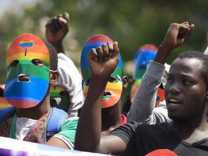 Protesto no Quênia contra a lei antihomossexual da Uganda, em fevereiro.