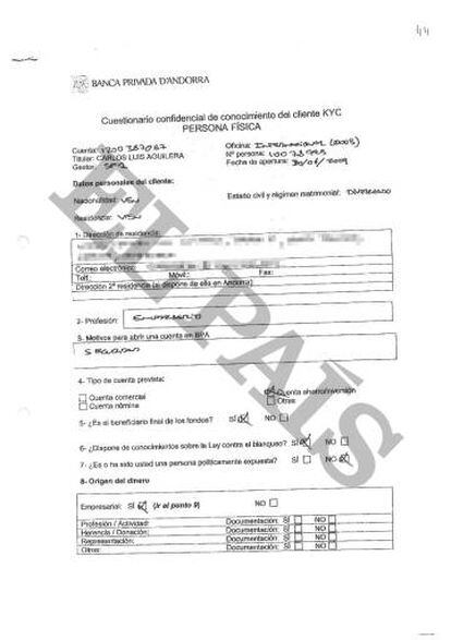 Formulário preenchido pelo ex-chefe da espionagem venezuelana no BPA para abrir sua conta em junho de 2009.