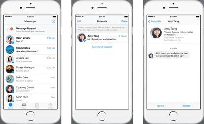 Aparência que terá o "Message request", novo serviço do Facebook.