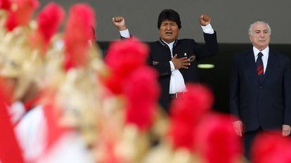 Evo Morales e Michel Temer, no Palácio do Planalto.
