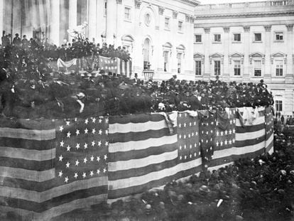 Ato de posse da presidência de Rutherford B. Hayes, em Washington em 1877.