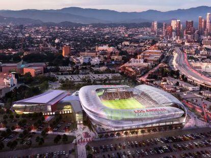 Recriação do futuro estádio de futebol de Los Angeles.