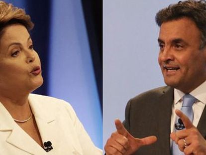Dilma e A&eacute;cio no debate deste domingo.