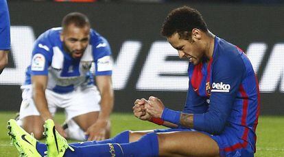 Neymar comemora o pênalti sofrido contra o Leganés no último sábado.