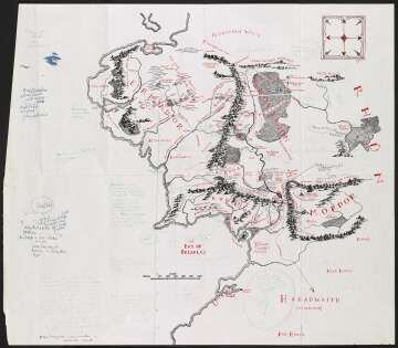 Mapa da Terra Média, anotado por Tolkien e reproduzido em ‘O Senhor dos Anéis’.