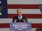Democratic nominee for president Joe Biden gives a speech to workers after touring McGregor Industries in Dunmore, Pennsylvania on July 9, 2020. (Photo by TIMOTHY A. CLARY / AFP)