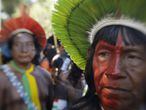 Indígenas no acampamento Terra Livre, em Brasília, no último dia 25.