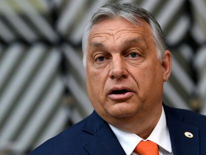 O primeiro-ministro húngaro, Viktor Orbán, durante a cúpula da União Europeia em Bruxelas, em 24 de junho.