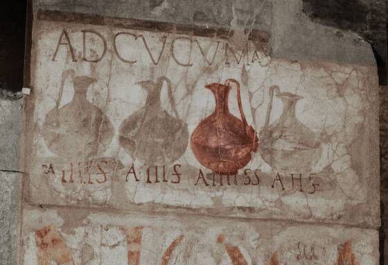 Cartaz com publicidade de diferentes tipos de vinho, em Herculano.  