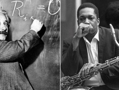 O cientista Albert Einstein, em 1931 (esquerda) e o músico de jazz John Coltrane, em 1966