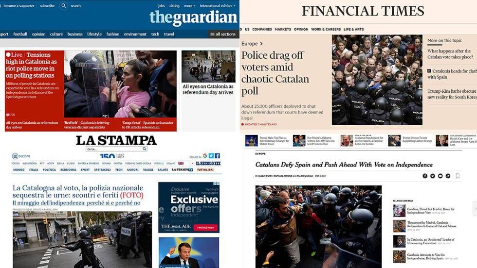 Imagens da atuação policial em diferentes capas de meios internacionais.