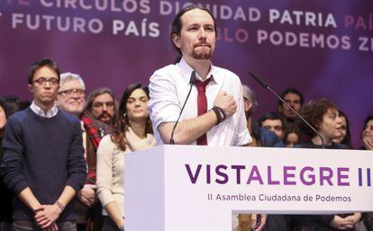 Pablo Iglesias, ao terminar ontem o Vistalegre II.
