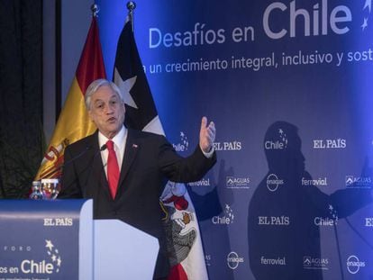 O presidente de Chile, Sebastián Piñera, durante sua intervenção em um foro econômico organizado por EL PAÍS, o 9 de outubro de 2018.