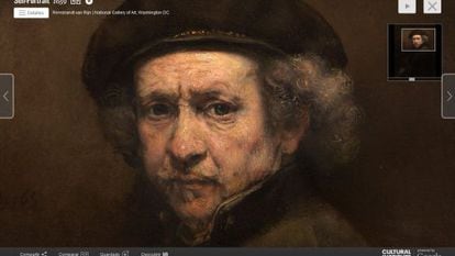 Ampliação do 'Autorretrato' de Rembrandt que pode ser observado no Google Cultural Institute.