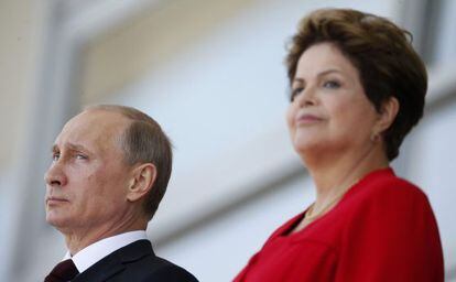 Os presidentes Putin e Rousseff no Pal&aacute;cio do Planalto, em Bras&iacute;lia.