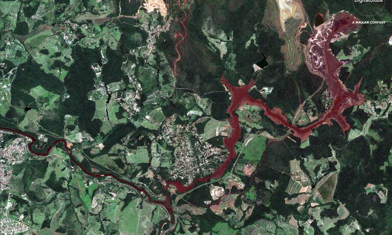 Foto de satélite do rio Paraopeba na região de Brumadinho.