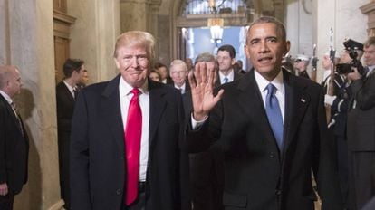Obama e Trump em Washington, durante a posse do atual presidente norte-americano, em 20 de janeiro de 2017