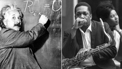 O cientista Albert Einstein, em 1931 (esquerda) e o músico de jazz John Coltrane, em 1966