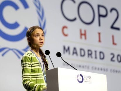 Greta Thunberg em discurso na COP 25 em Madri.