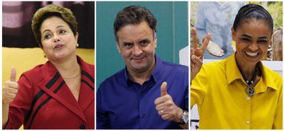 Dilma, A&eacute;cio e Marina, durante a vota&ccedil;&atilde;o.