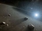 Ilustraci&oacute;n de un cintur&oacute;n de asteroides en torno a la estrella Vega.