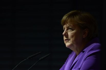 Angela Merkel, em um ato em Berlim em 29 de abril.