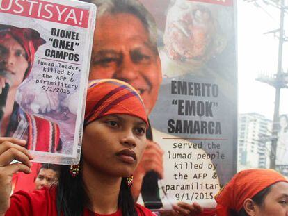 Protesto pelo assassinato de ecologistas em Mindanao, Filipinas.