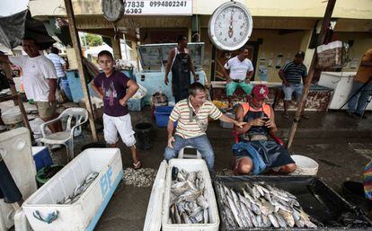 Pescadores no sábado na cidade equatoriana de Pedernales