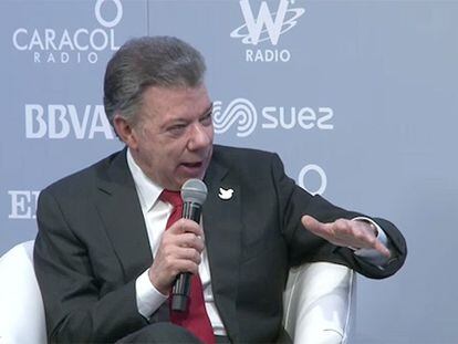 Juan Manuel Santos durante o foro 'Os benefícios da paz em Colômbia'