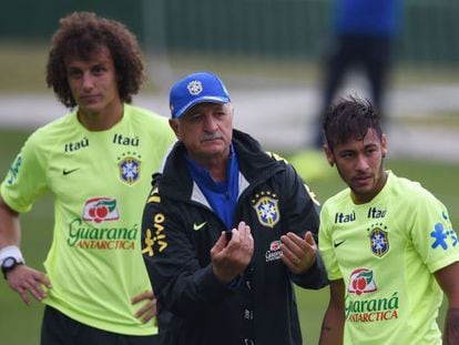 David Luiz, Scolari e Neymar.
