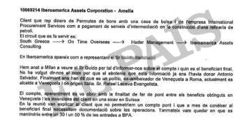 Ata interna da Banca Privada d’Andorra (BPA), datada de 29 de maio de 2009, que menciona a vinculação entre a empresa Iberoamerica Assets Corporation e o governador de Carabobo, Rafael Lacava.