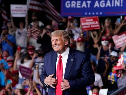 O presidente dos Estados Unidos, Donald Trump, em um comício em Winston-Salem, na Carolina do Norte, em 8 de setembro.