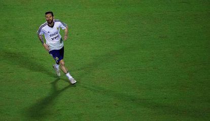 Messi durante um treino da Argentina.