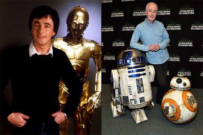 Os Anthony Daniels, que interpretou C3PO, e Kenny Baker, o R2D2 da saga 'Star Wars'