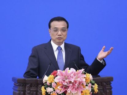 O primeiro-ministro chinês, Li Keqiang, durante um pronunciamento.