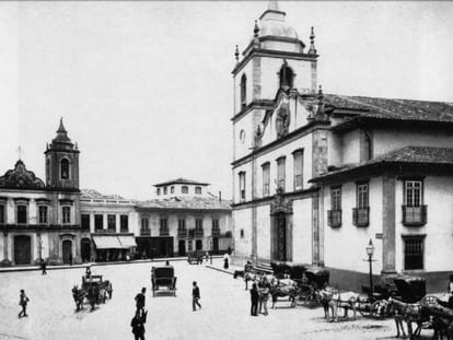 A Matriz da Sé, em foto de Militão Augusto
de Azevedo, década de 1860 reproduzida no livro 'Tebas, um negro arquiteto na São Paulo escravocrata'.