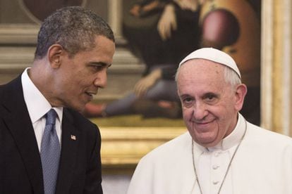 Visita de Barack Obama a Francisco em Roma em 27 de março de 2014.