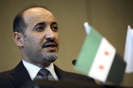 O presidente da Coalizão Nacional Síria, Ahmad Jarba, depois do fechamento conversas.