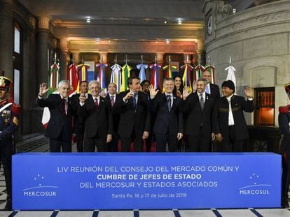 Os presidentes do Mercosul e de seus dois países associados, Chile e Bolívia.