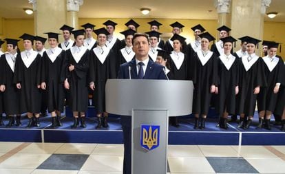 O ator e candidato presidencial ucraniano Volodymyr Zelenskiy em 6 de março, em Kiev