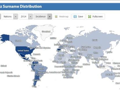 Distribuição do apelido López em todo mundo.