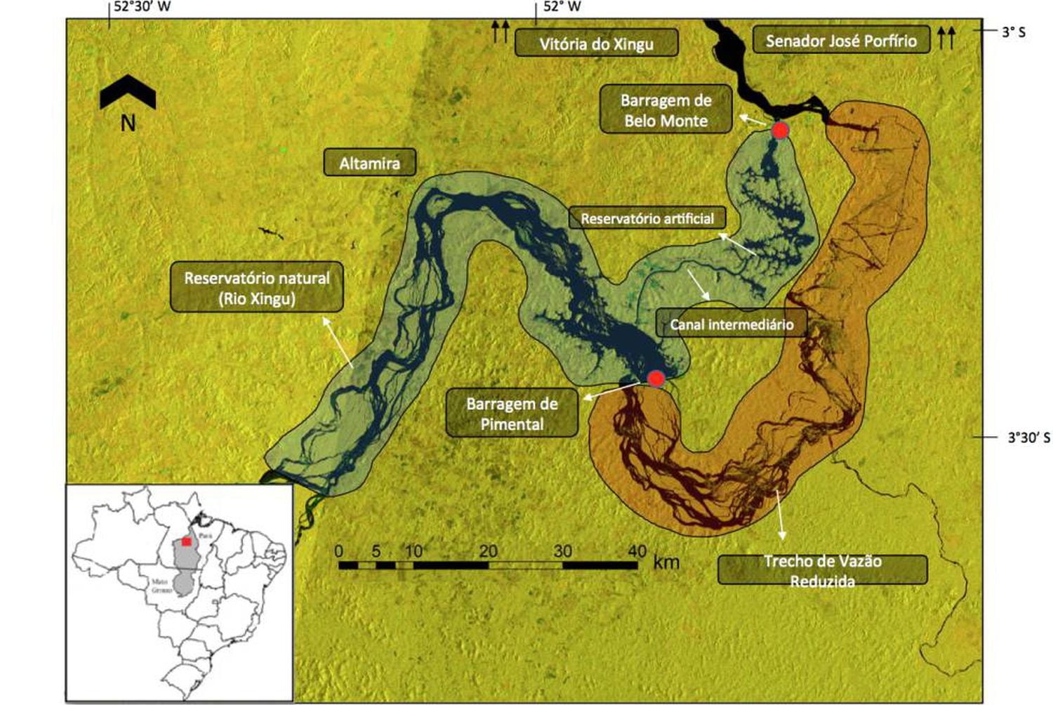 Mapa da obra da Usina Hidrelétrica de Belo Monte