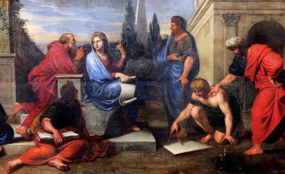 Pintura a óleo ‘Aspásia rodeada de filósofos gregos’, de Michel Corneille.