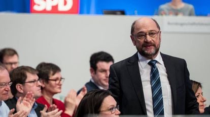 Martin Schulz, líder do SPD, no congresso federal do partido, neste domingo
