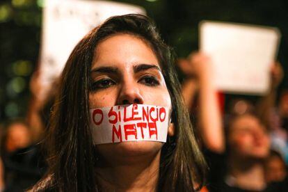 Manifesta&ccedil;&atilde;o contra o estupro na Avenida Paulista, em junho deste ano.