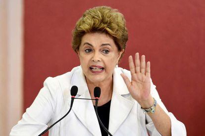 Dilma Rousseff, durante uma coletiva de imprensa ontem em Brasília.